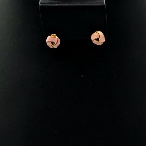 Pink Enamel Knot Stud Earrings Butterfly Closure Nickel-Free - Picture 1 of 3